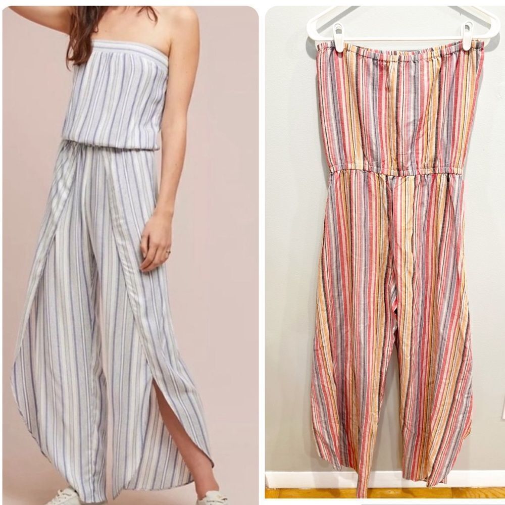 Anthropologie drew emerson strapless tulip hem jumpsuit red rainbow